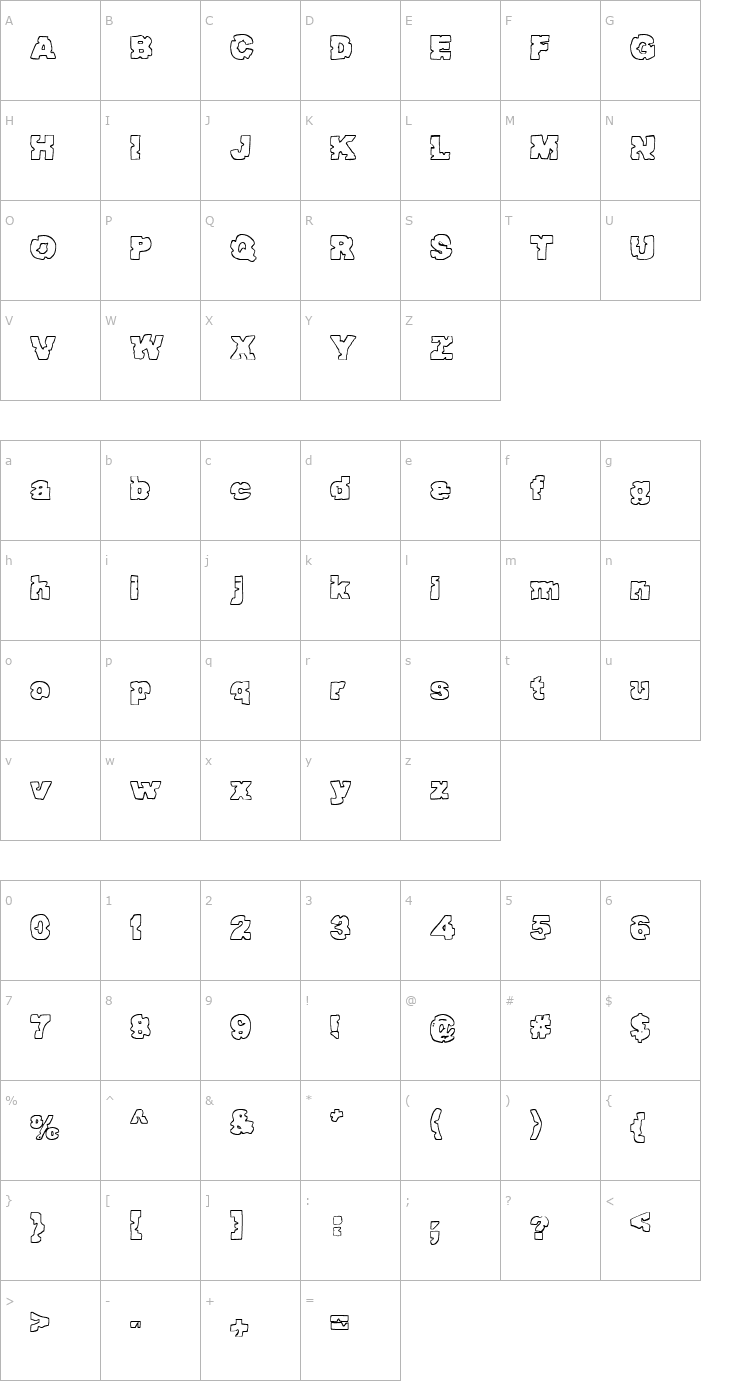 Character Map Raptor Attack Font