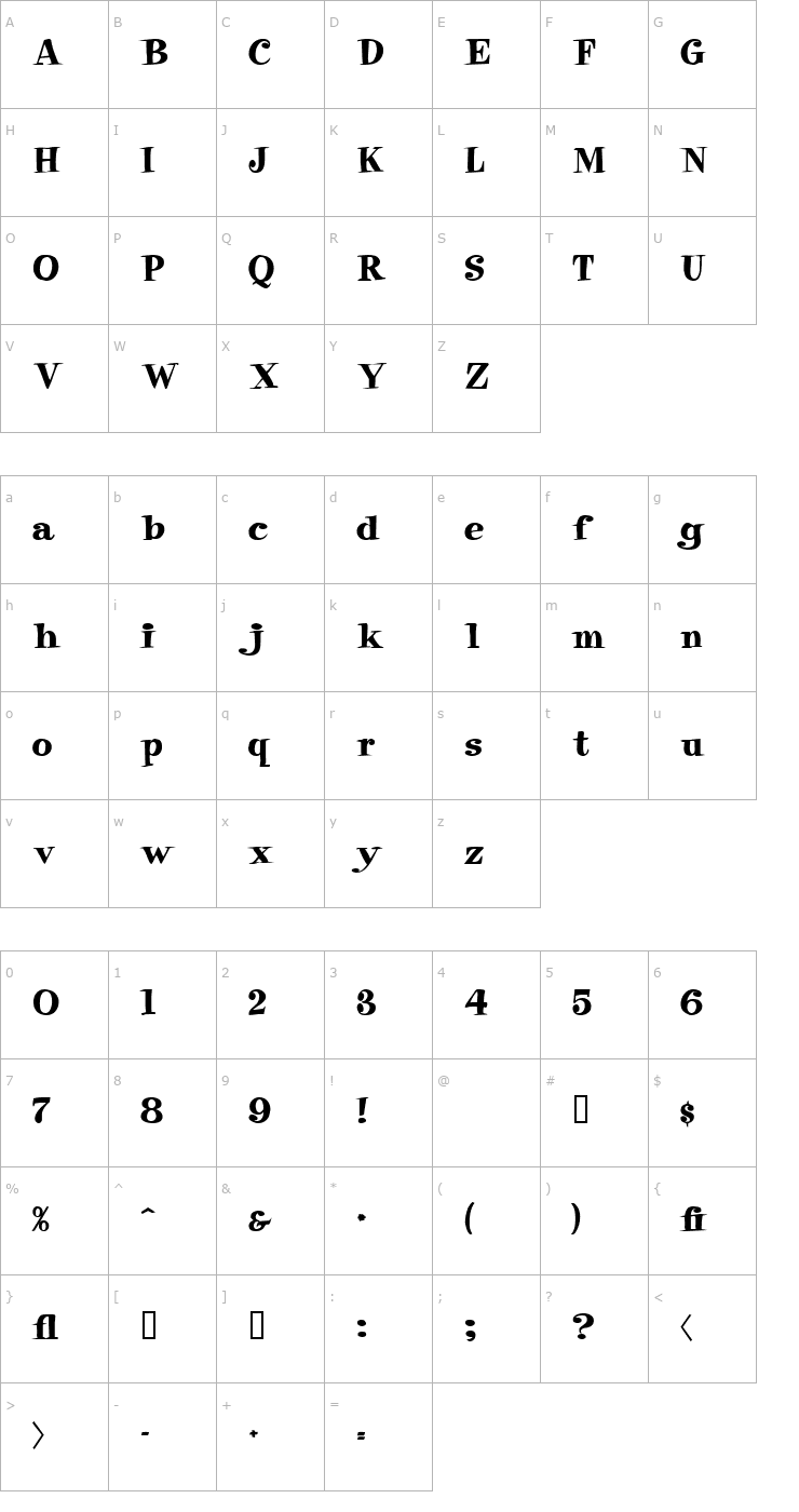 Character Map Raskin Heavy Font