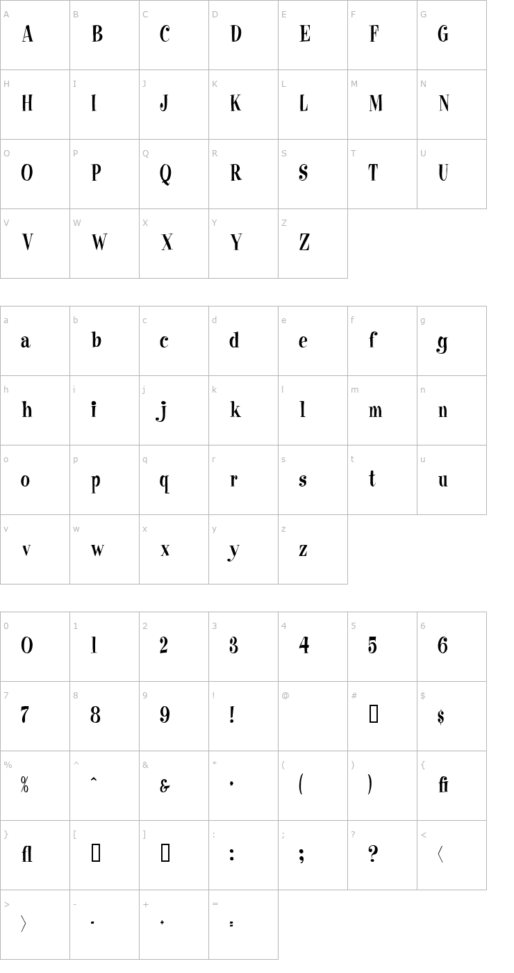 Character Map RaskinCondensed Font