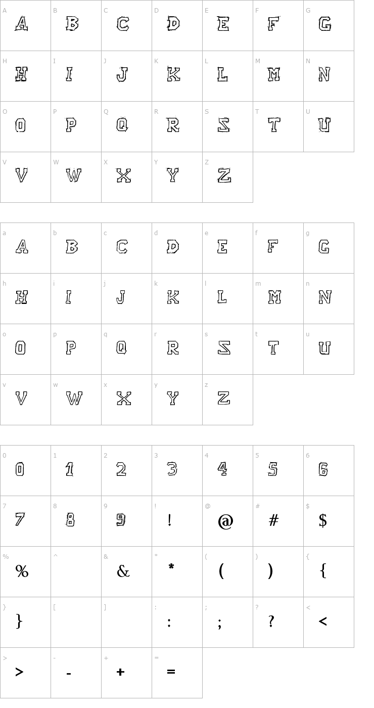 Character Map Raslani American Letters Font