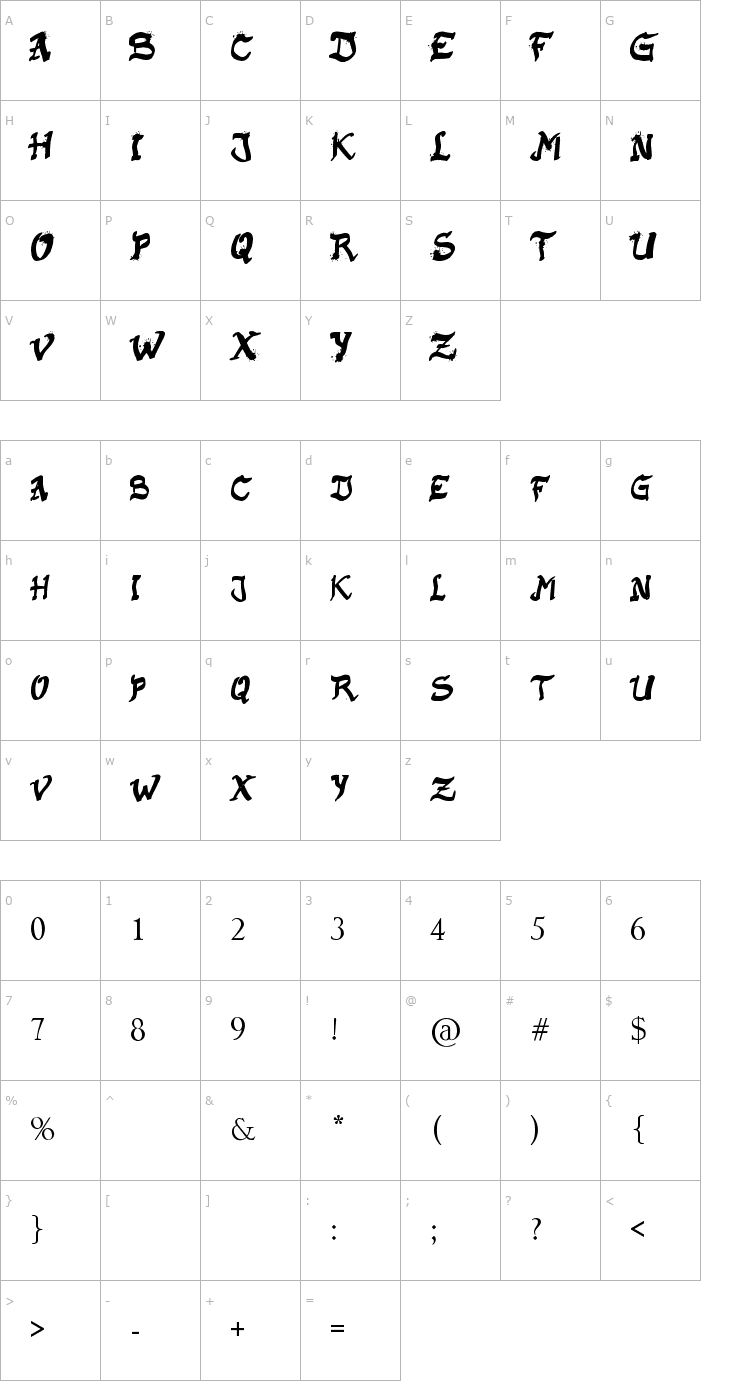 Character Map Raslani Kaplash Font