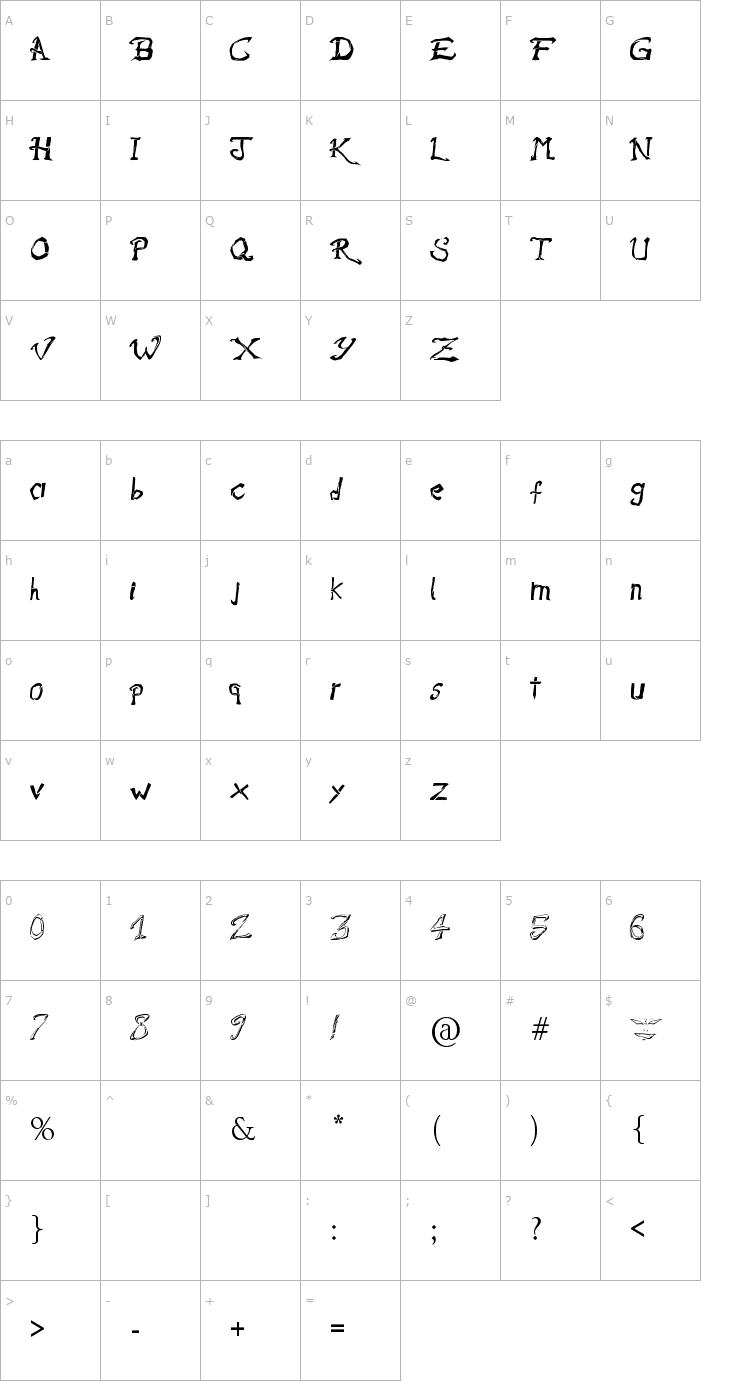 Character Map Raslani Âmes Brisées Font