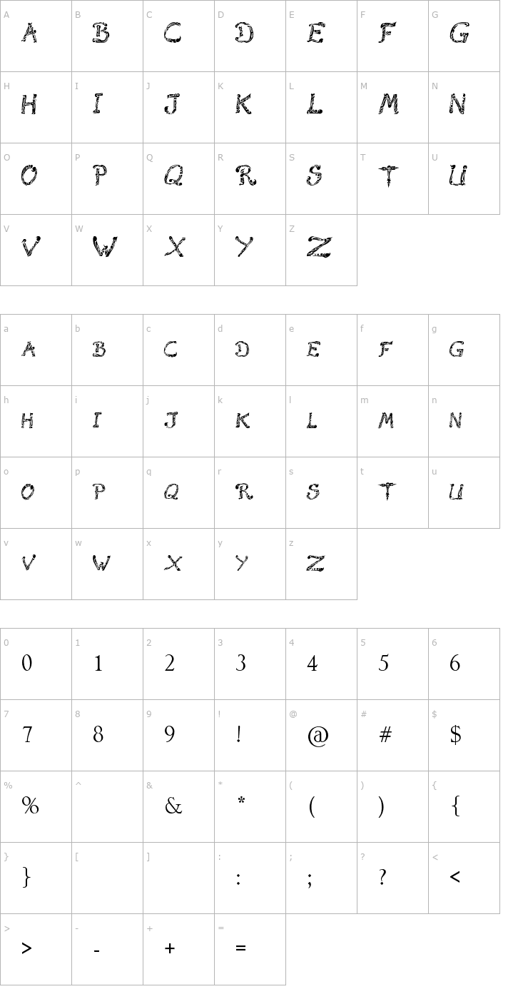 Character Map Raslani Tribal Font