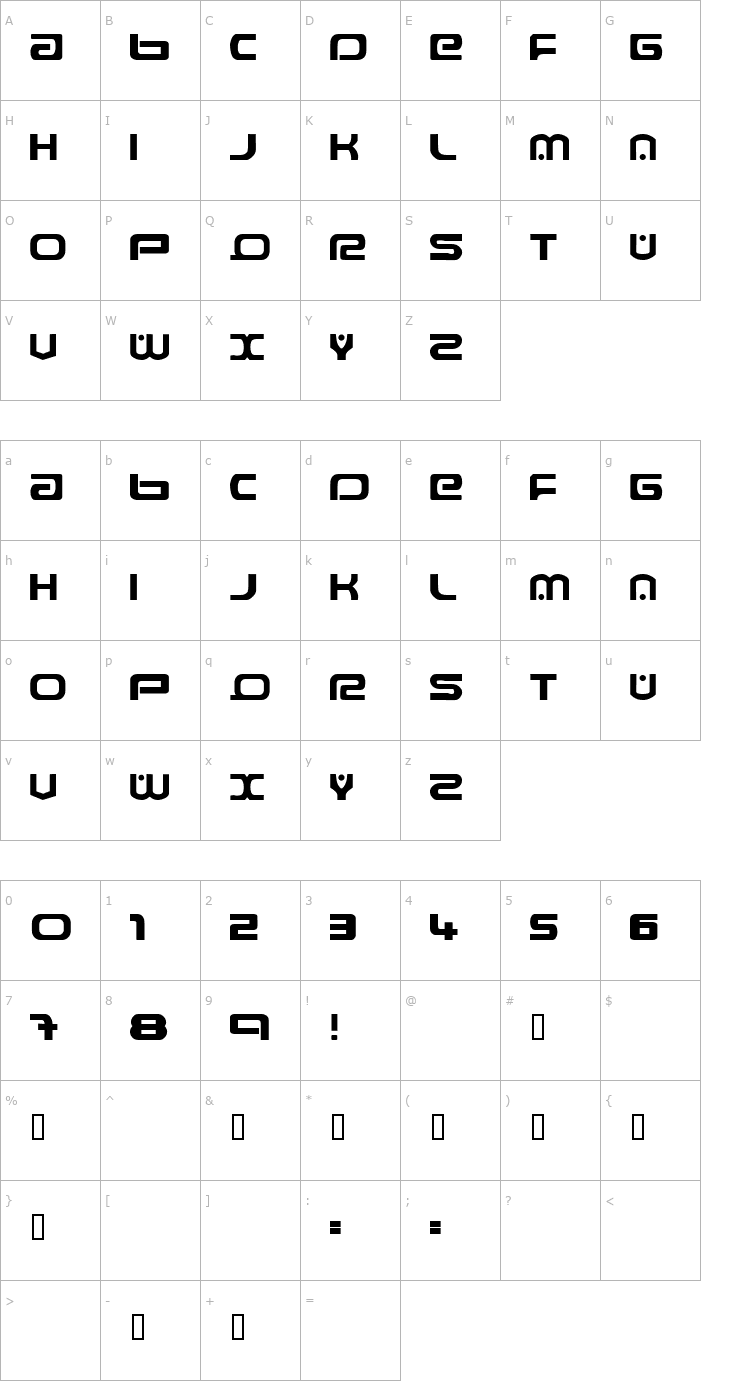 Character Map Raveflire 2.0 Font