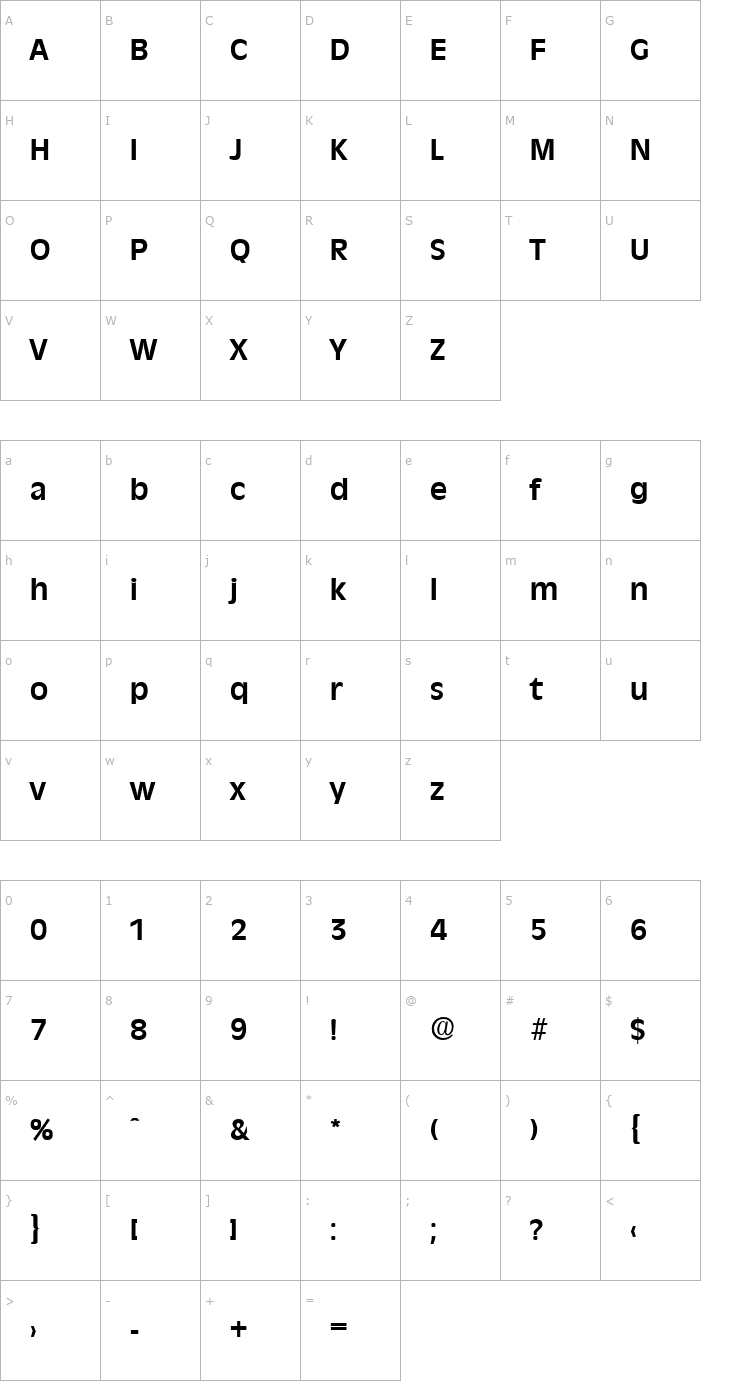 Character Map Ravenna-DemiBold Font