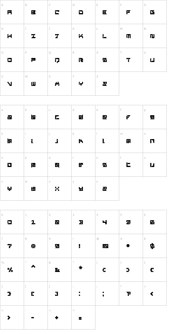 Character Map RayzorBlunt Font