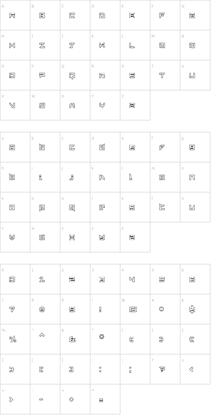 Character Map RayzorBlunt Outline Font