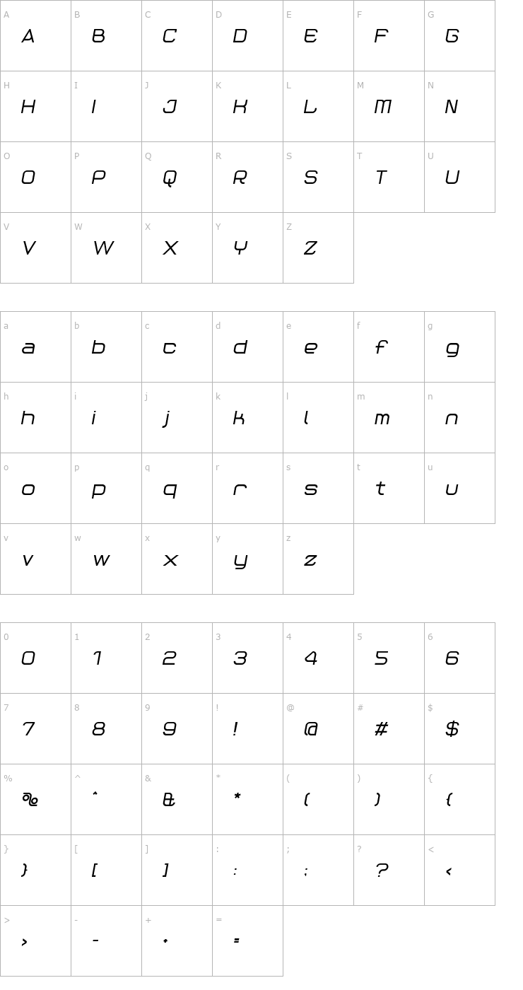 Character Map Reaction BoldItalic Font