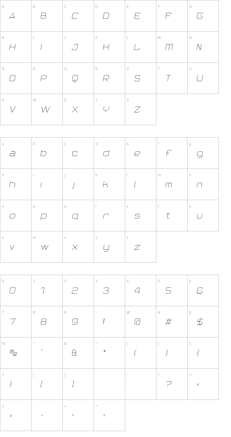 Character Map ReactionFineItalic Font