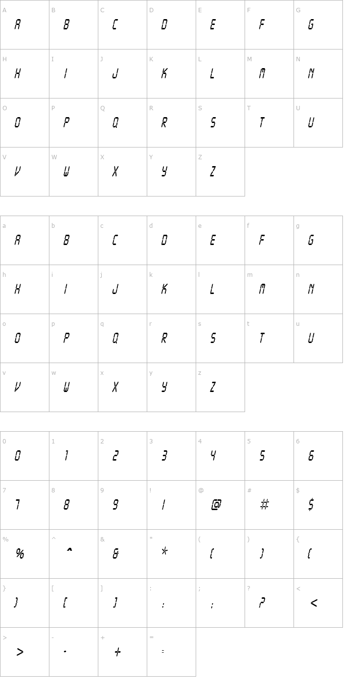 Character Map ReadoutCondensed Italic Font