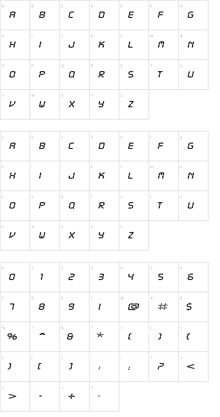 Character Map ReadoutExtended Italic Font