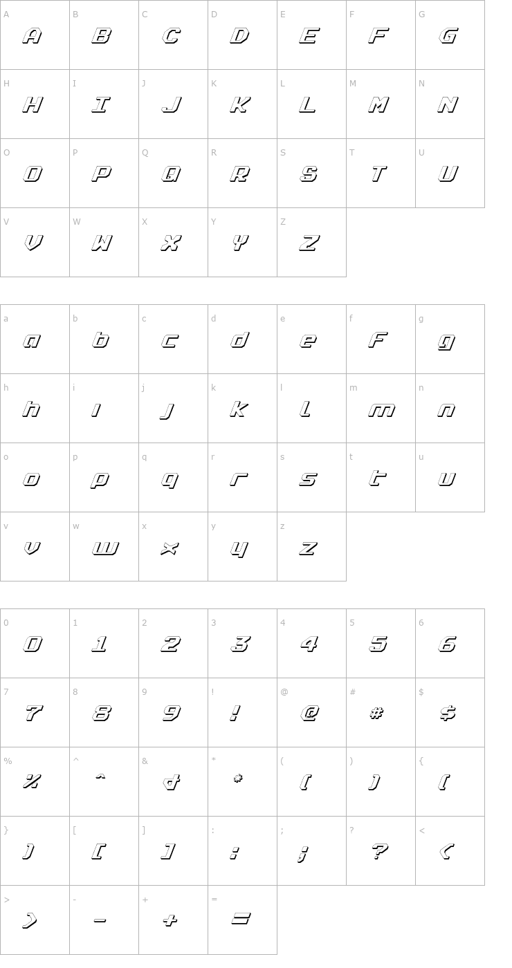 Character Map Realpolitik Shadow Italic Font