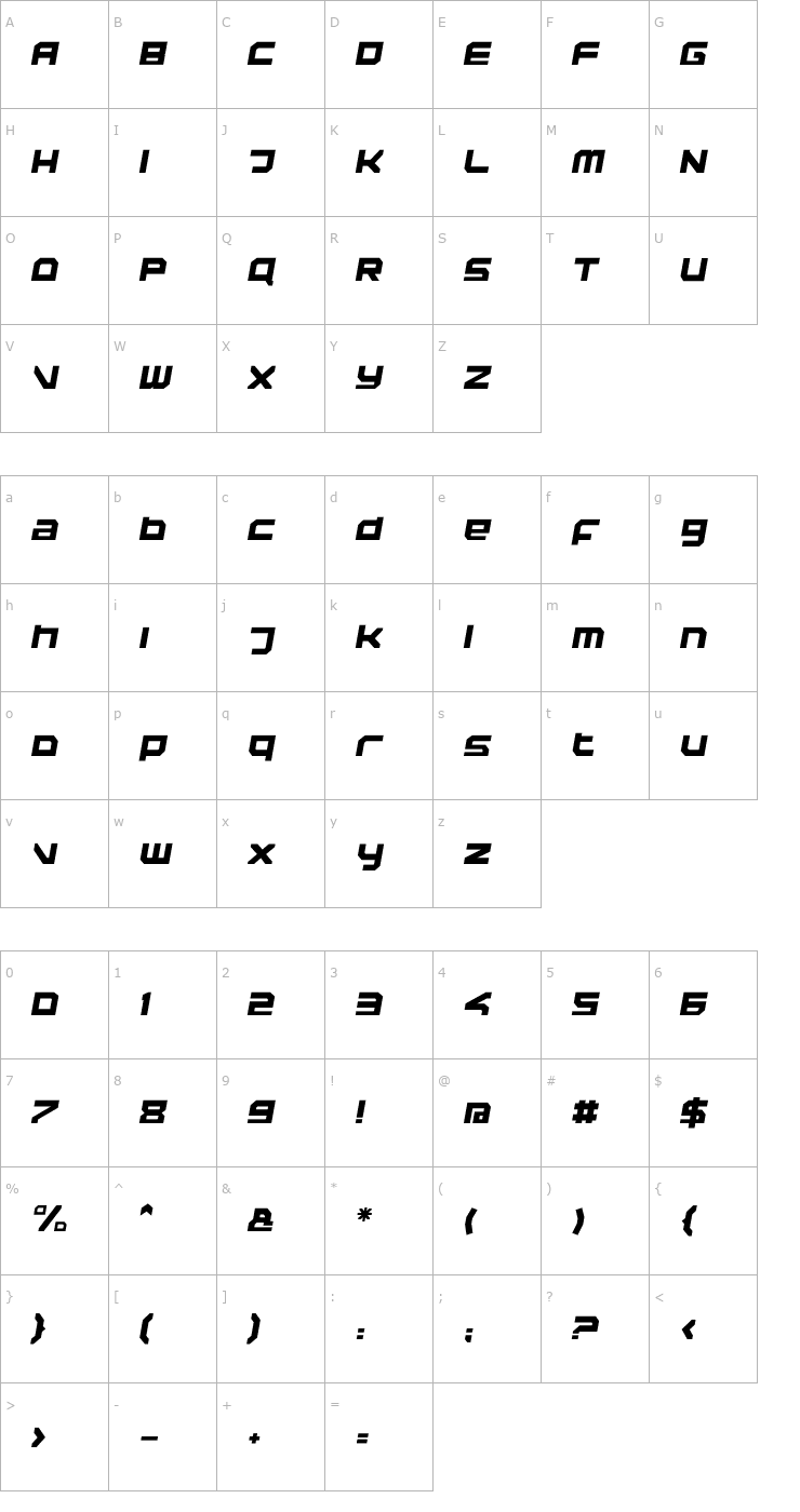 Character Map Rebirth-BlackItalic Font
