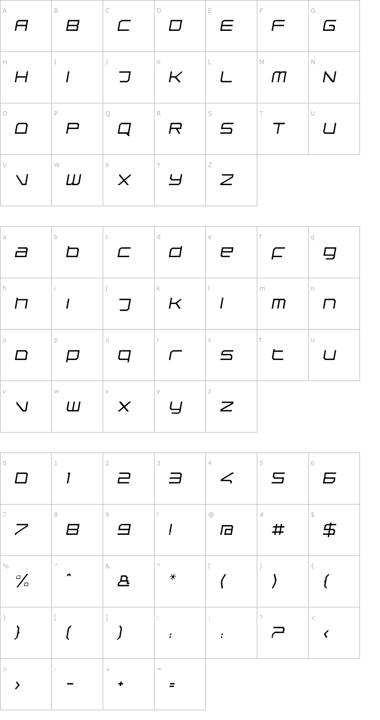 Character Map Rebirth-FineItalic Font