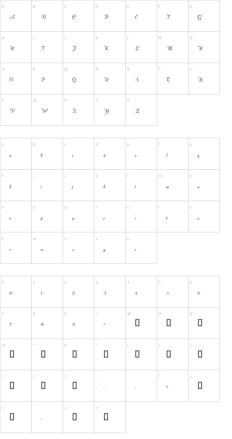 Character Map Rechtman Script Font