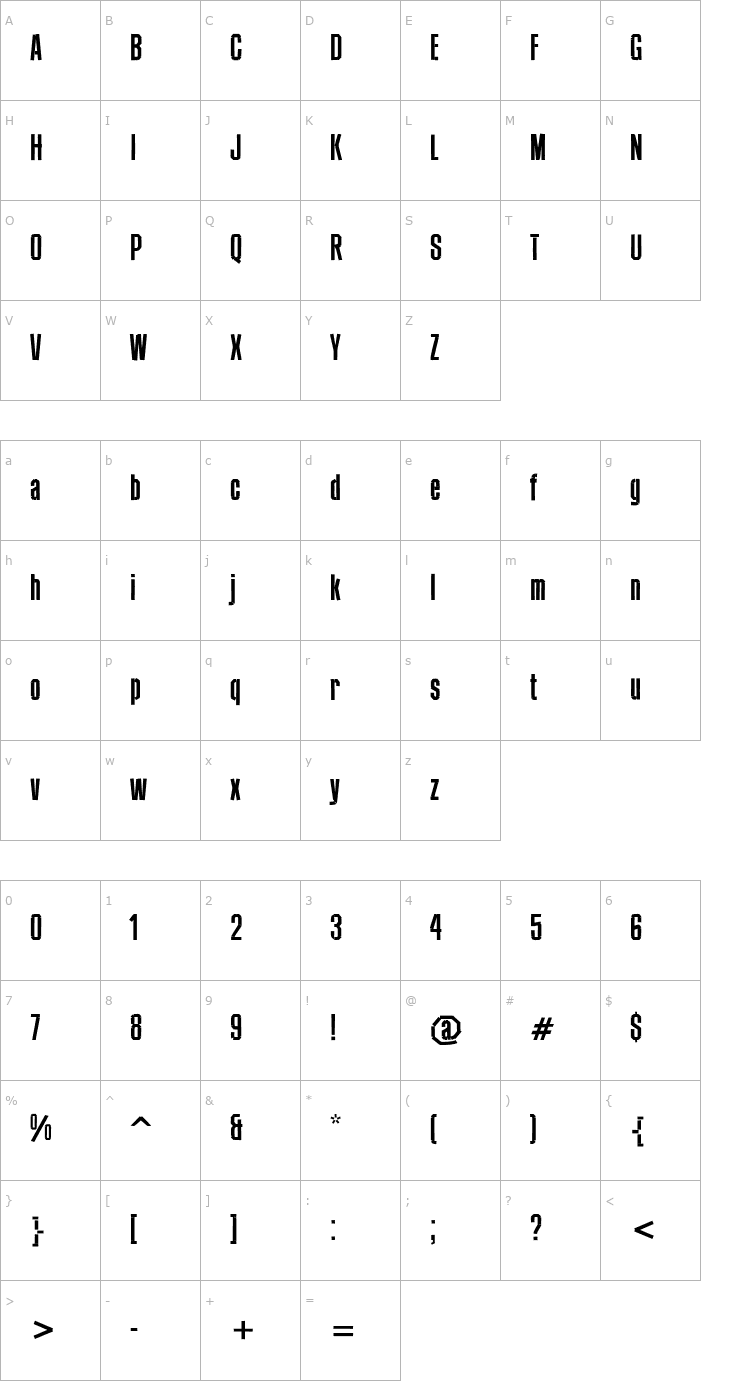 Character Map Red Tape Condensed PDF Font