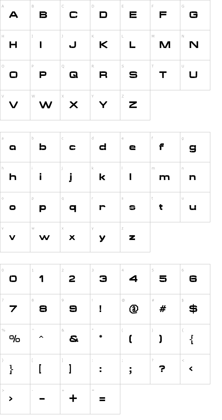 Character Map Red Tape Extended PDF Font