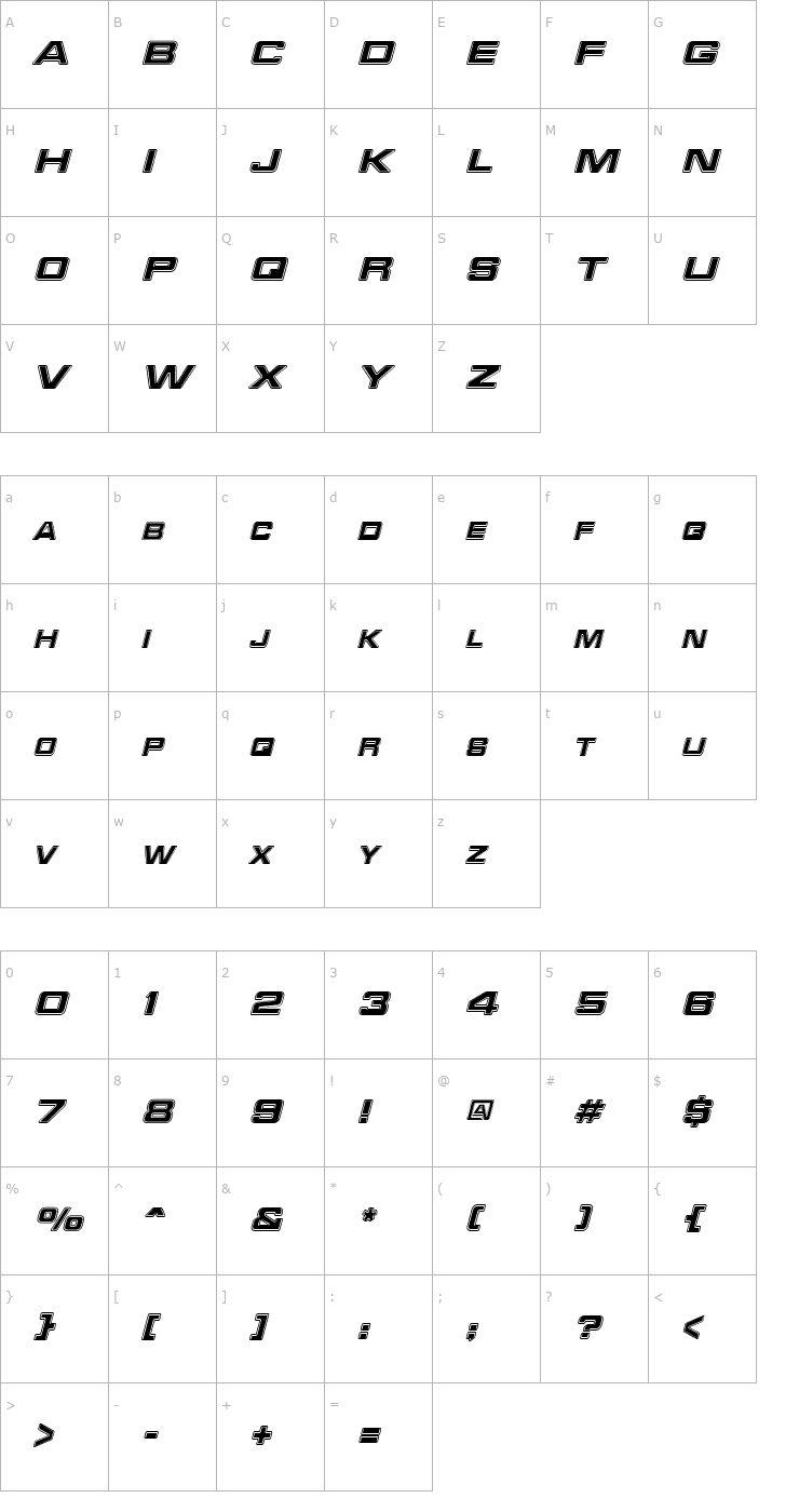 Character Map RedAlert Italic Font