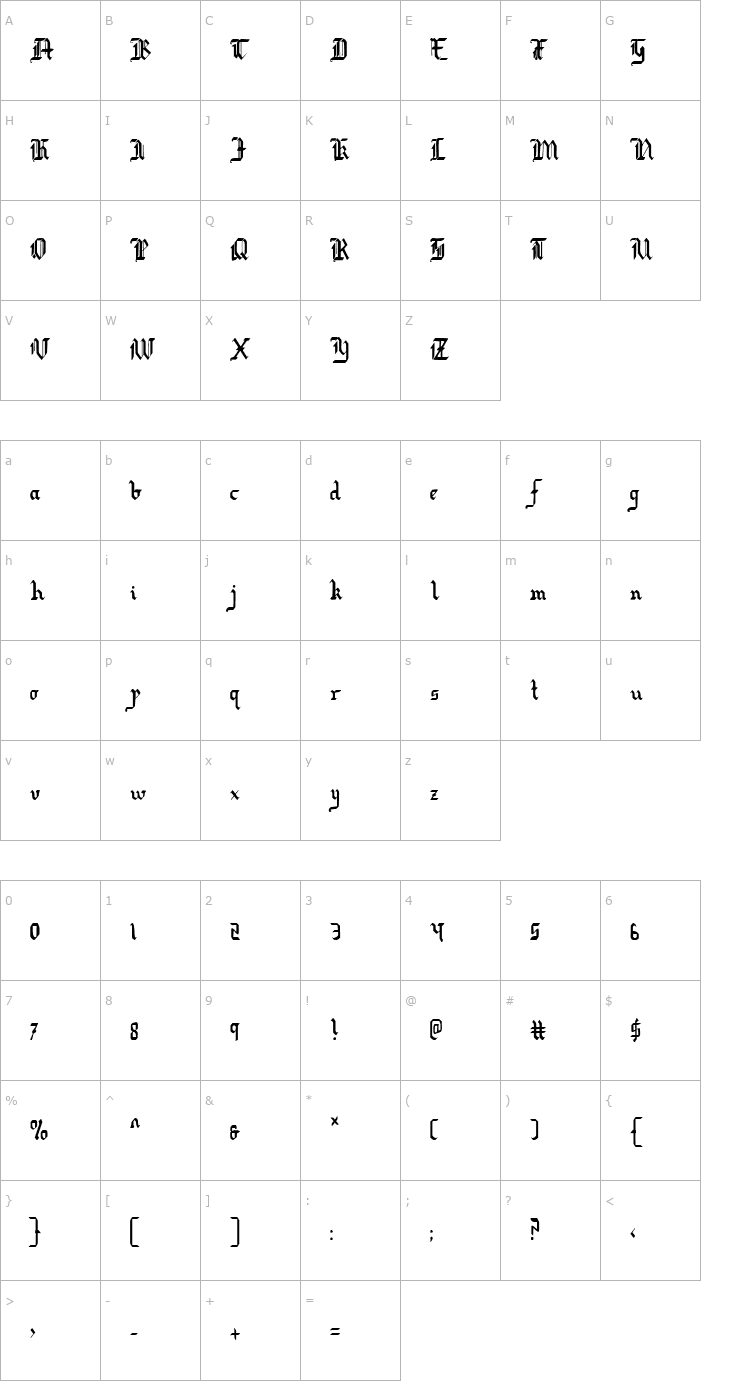 Character Map Redcoat Condensed Font