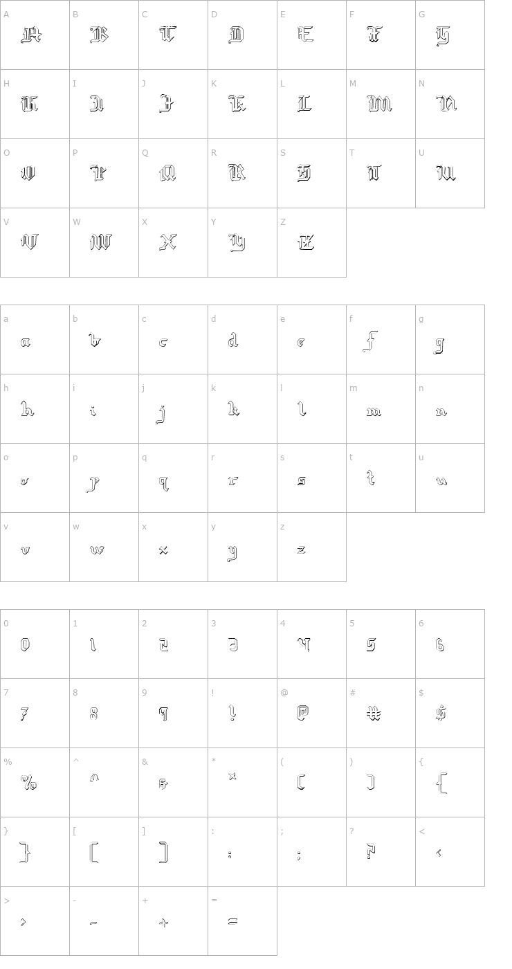 Character Map Redcoat Shadow Font