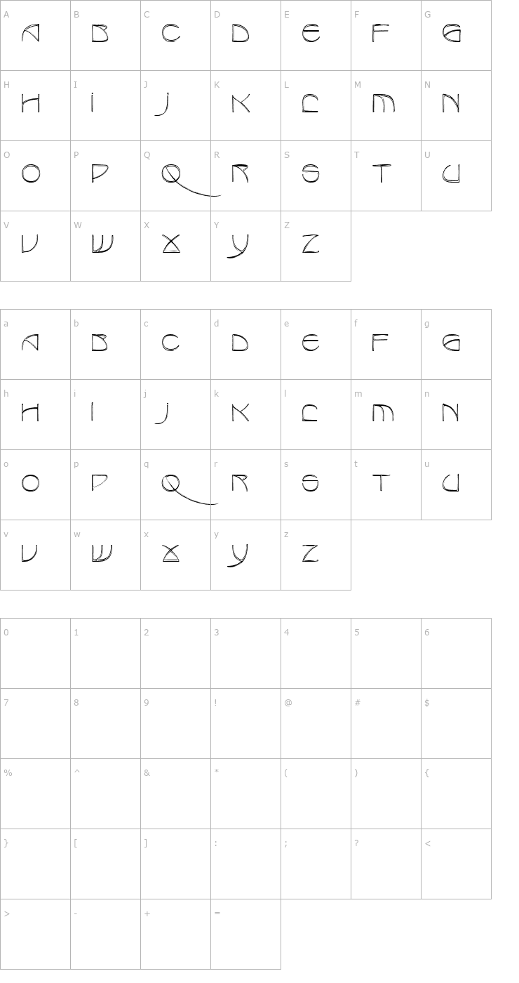 Character Map Redjamin Regular Font