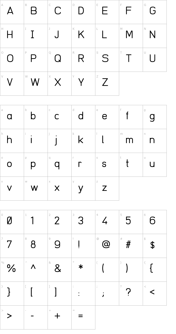 Character Map Redring 1969 Font