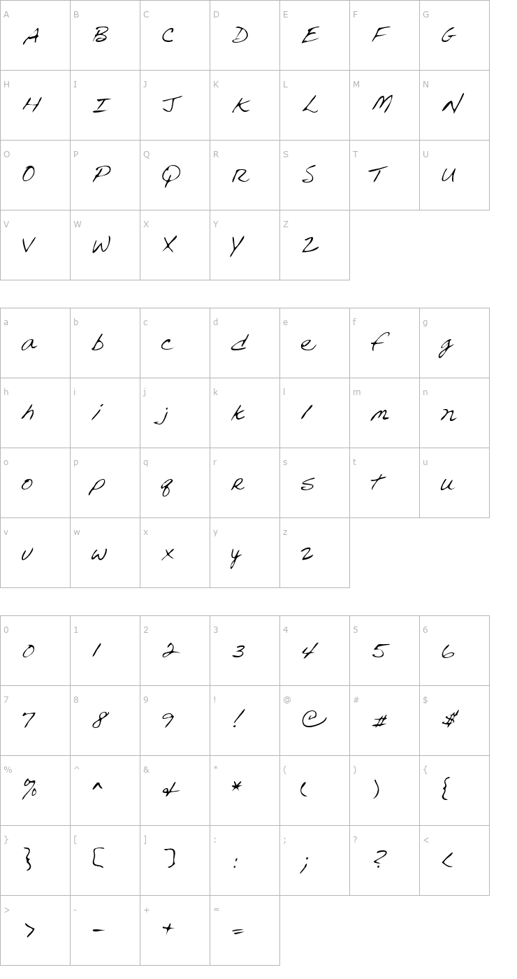 Character Map ReedsHand Regular Font