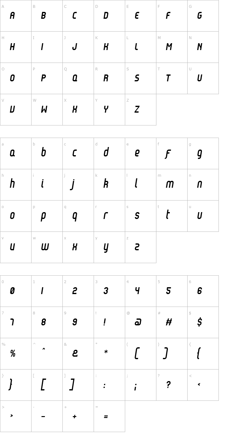 Character Map Reflex Bold Italic Font