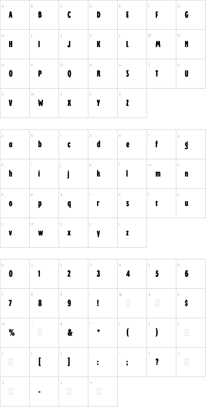 Character Map RegattaCondensedPlain Font