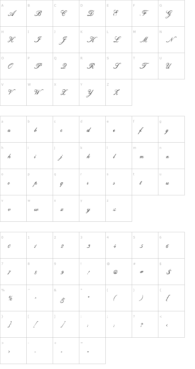 Character Map RegencyScriptFLF Regular Font