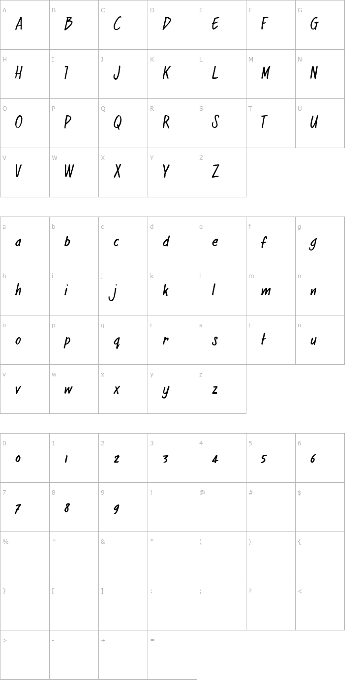 Character Map regularJoe Font