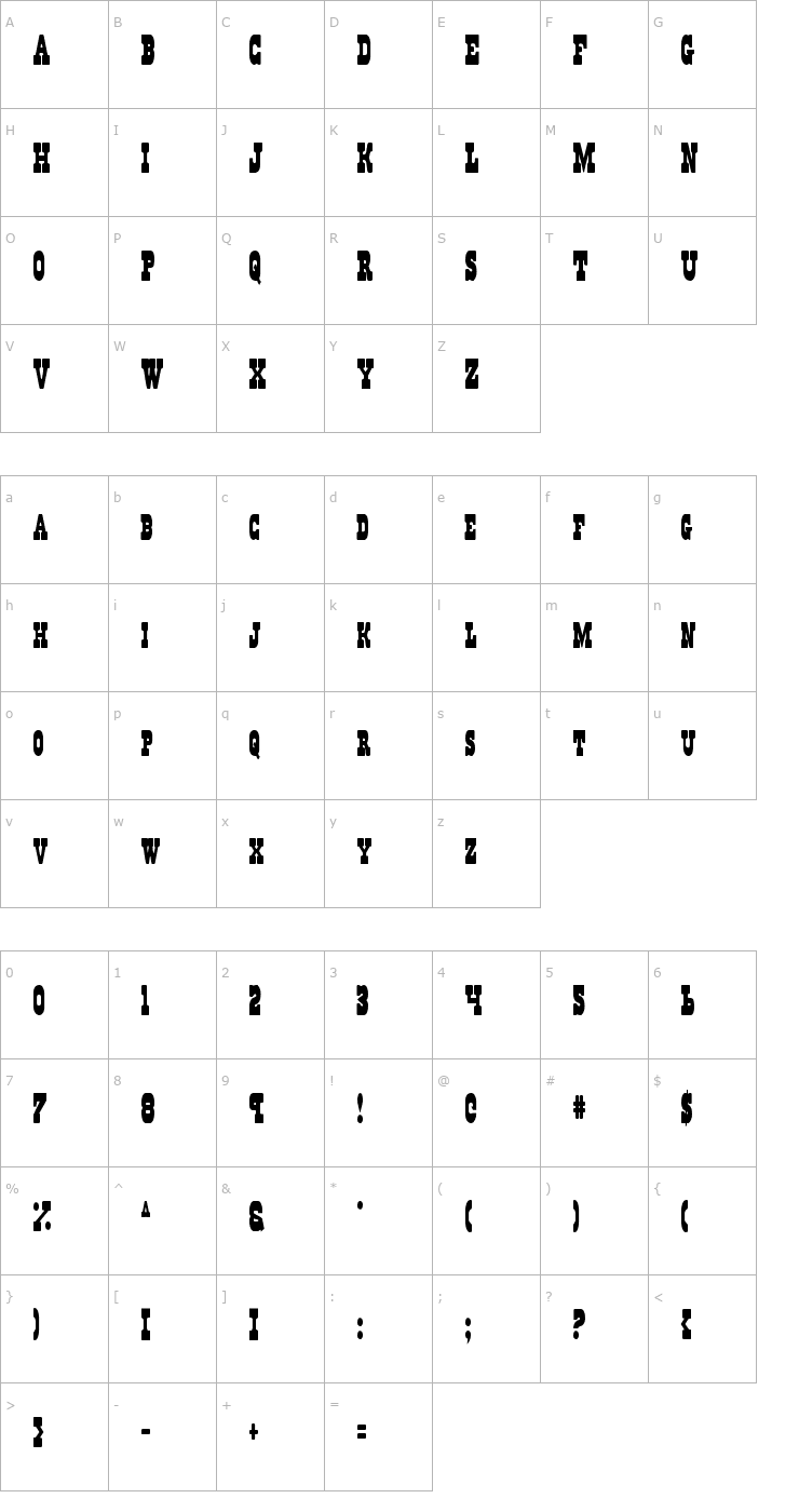 Character Map Regulators Condensed Font