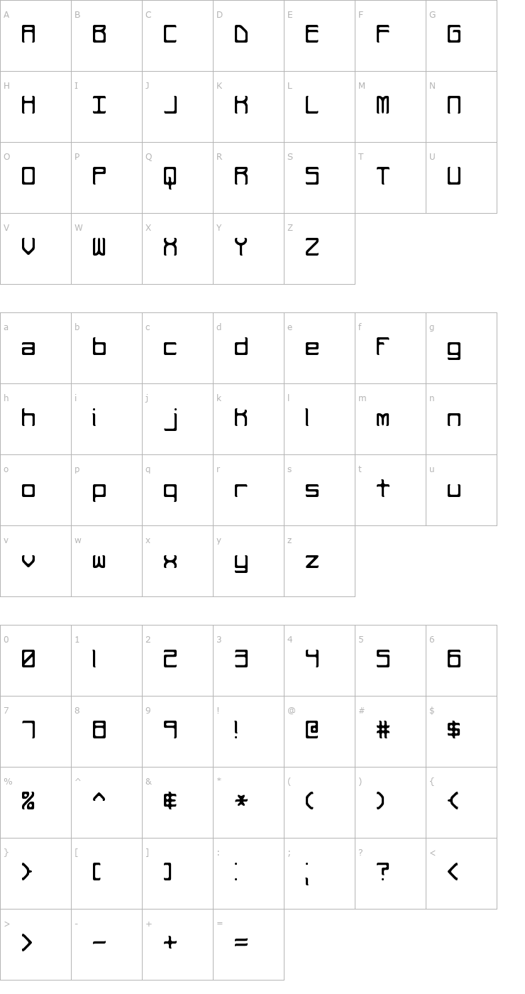 Character Map Rehearsal Curve BRK Font