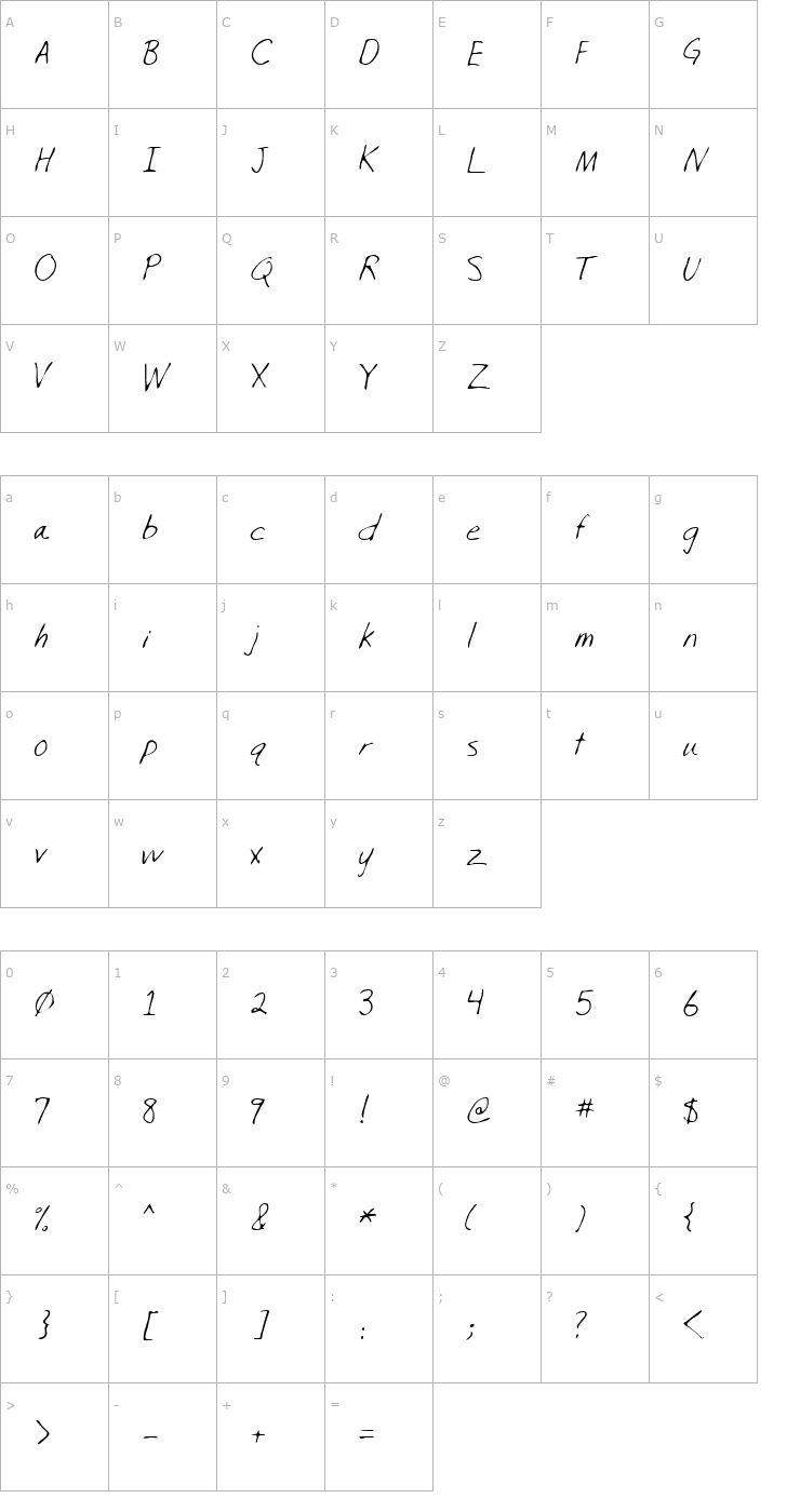 Character Map Reid Regular Font