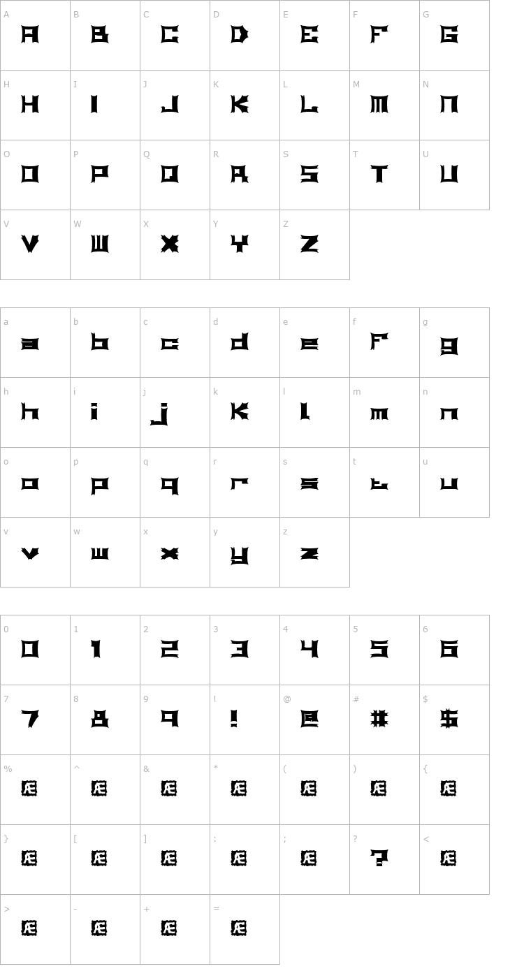 Character Map Relapse (BRK) Font