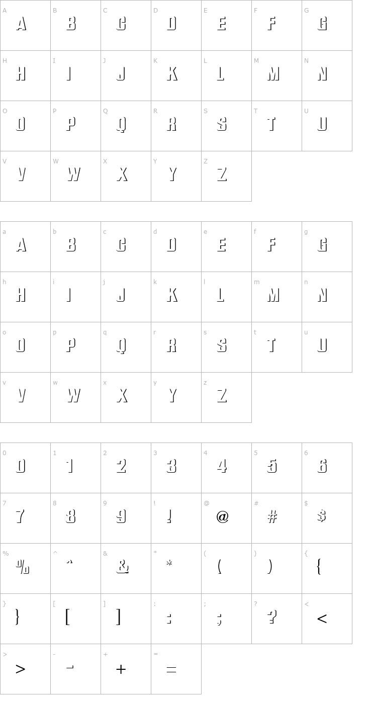 Character Map Relief Regular Font