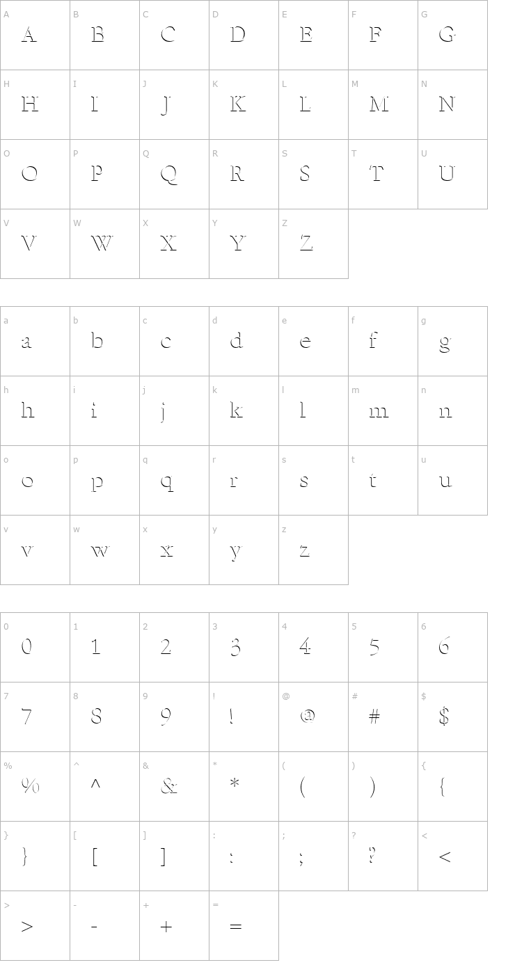 Character Map Relief Serif Font
