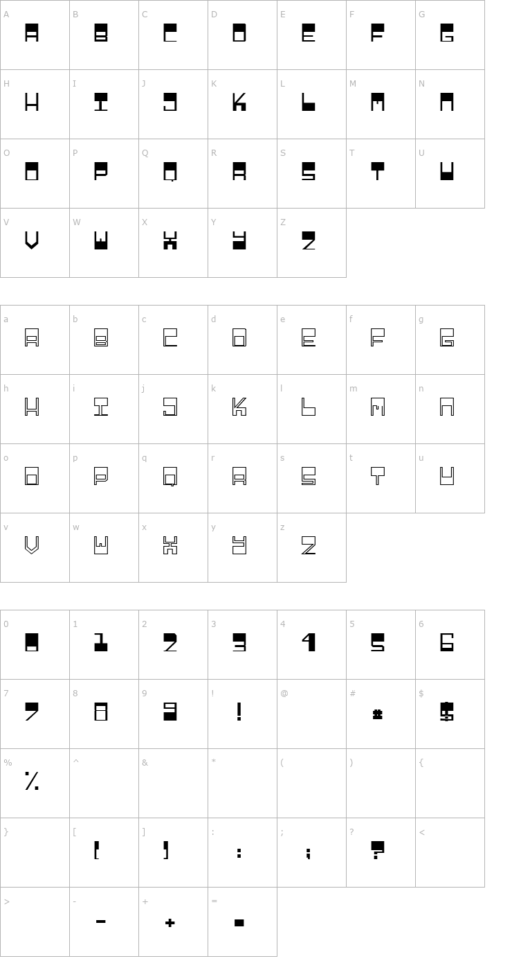 Character Map Relieftechnik 1 Font