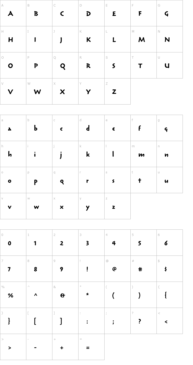 Character Map ReliqStd-BoldCalm Font