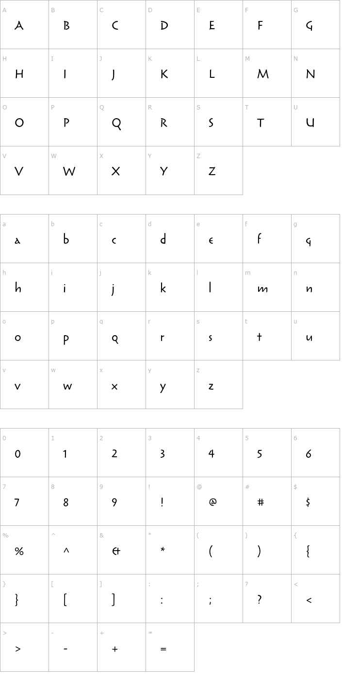 Character Map ReliqStd-Calm Font