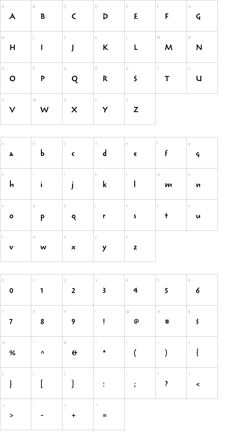 Character Map ReliqStd-SemiboldCalm Font