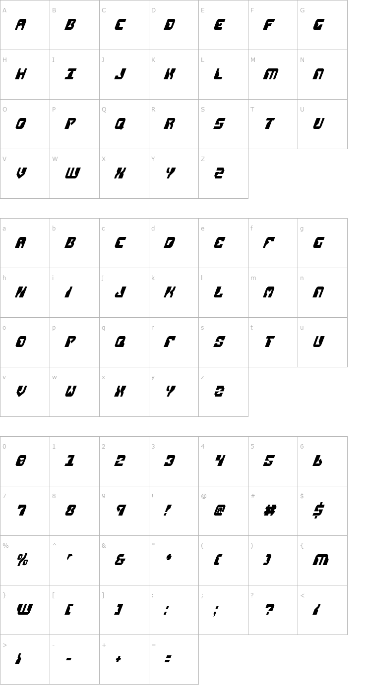 Character Map Replicant Condensed Italic Font