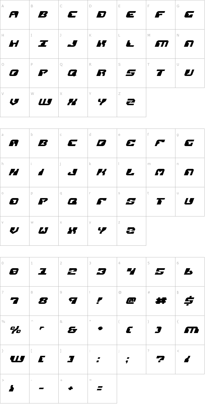 Character Map Replicant Expanded Italic Font