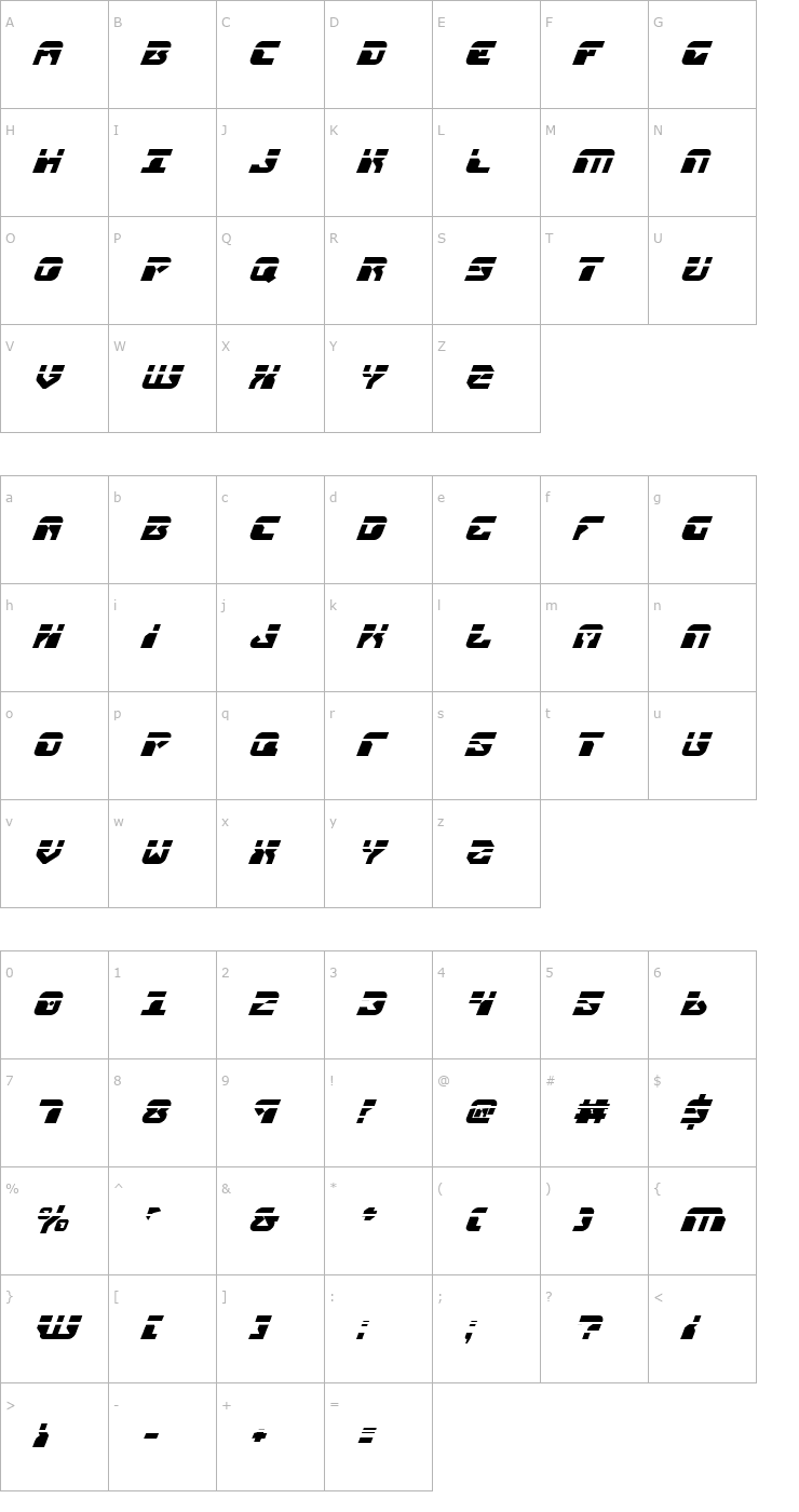 Character Map Replicant Laser Italic Font