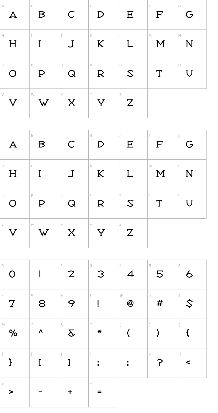Character Map RepublikSerifICG 01 Font