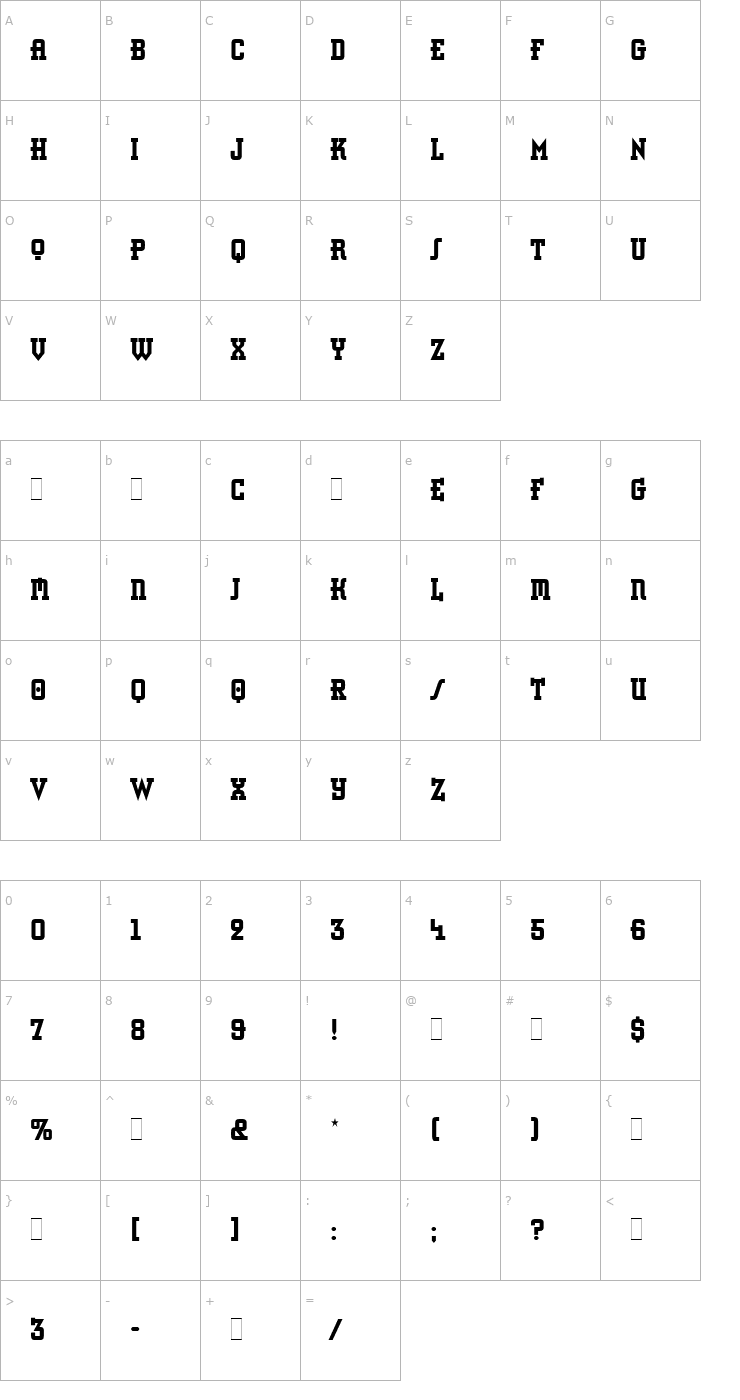 Character Map Retro Bold Condensed LET Plain1.0 Font