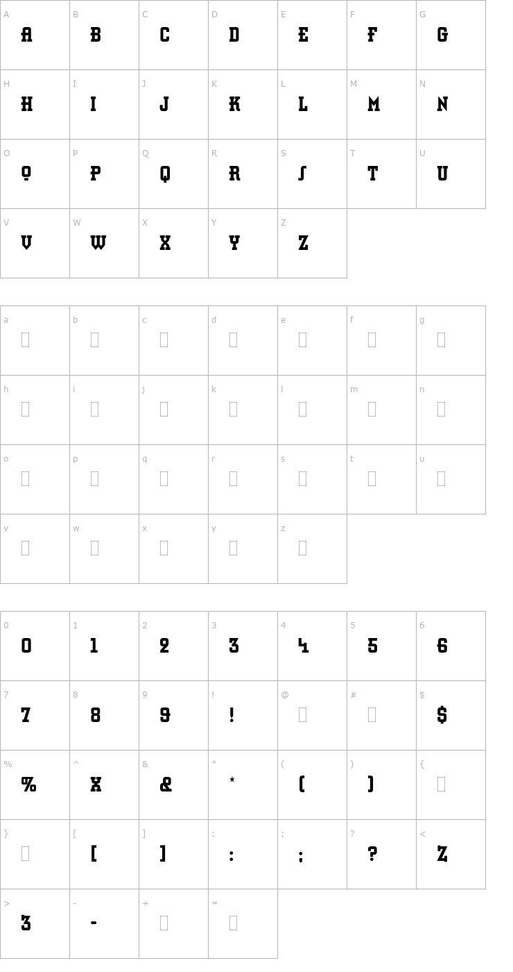 Character Map RetroBoldCondensedPlain Font