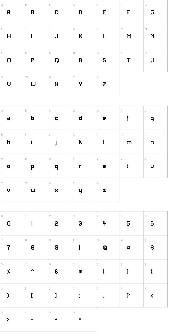 Character Map RH Carrier Stencil Font