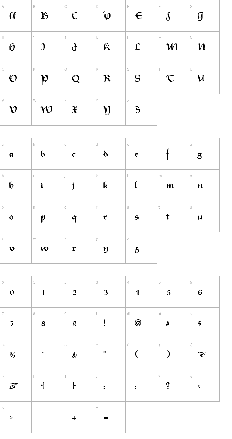 Character Map Rhapsodie Font