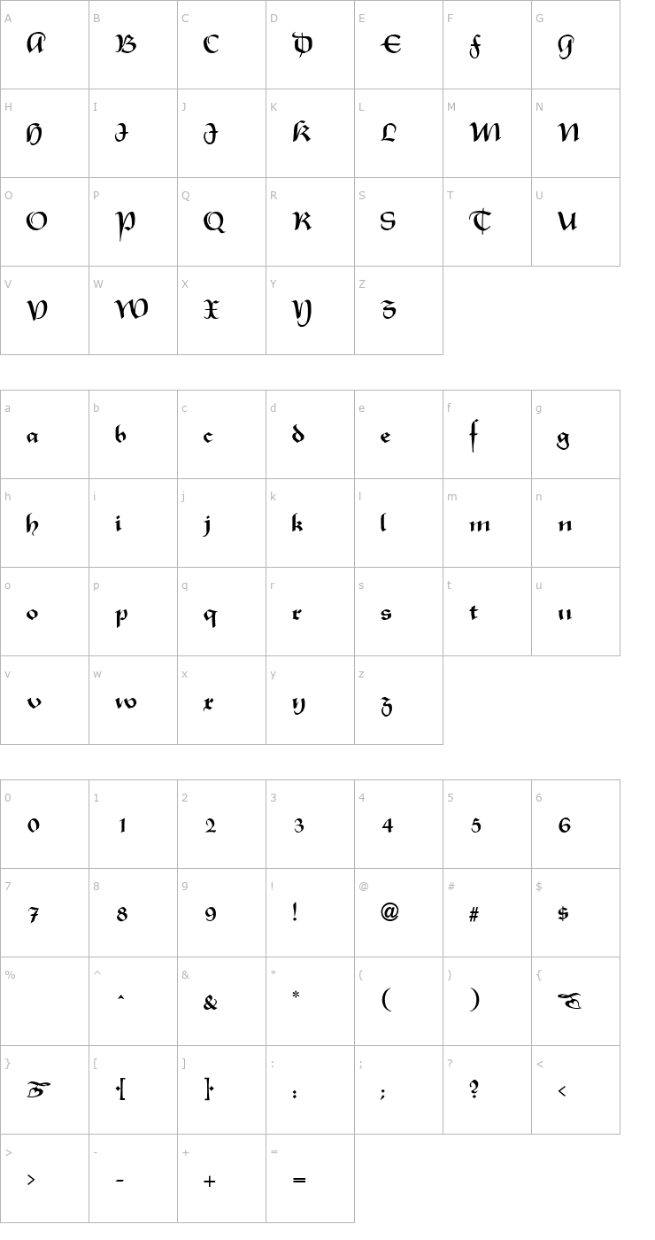 Character Map Rhapsodie-Regular Font